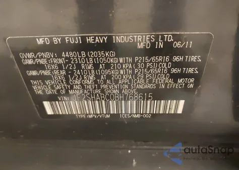 2011 Subaru Forester 2.5X из США, поврежденный, VIN JF2SHABC0BH768615